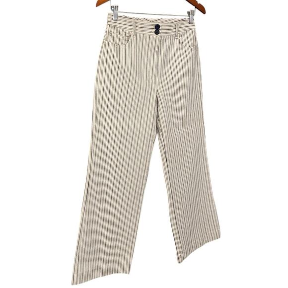 Rebecca Taylor Striped Jeans US 2 Cream Wide Leg Twill Pants Boho Preppy Coastal - Picture 9 of 16